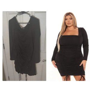 Plus size ruched square neck mini dress